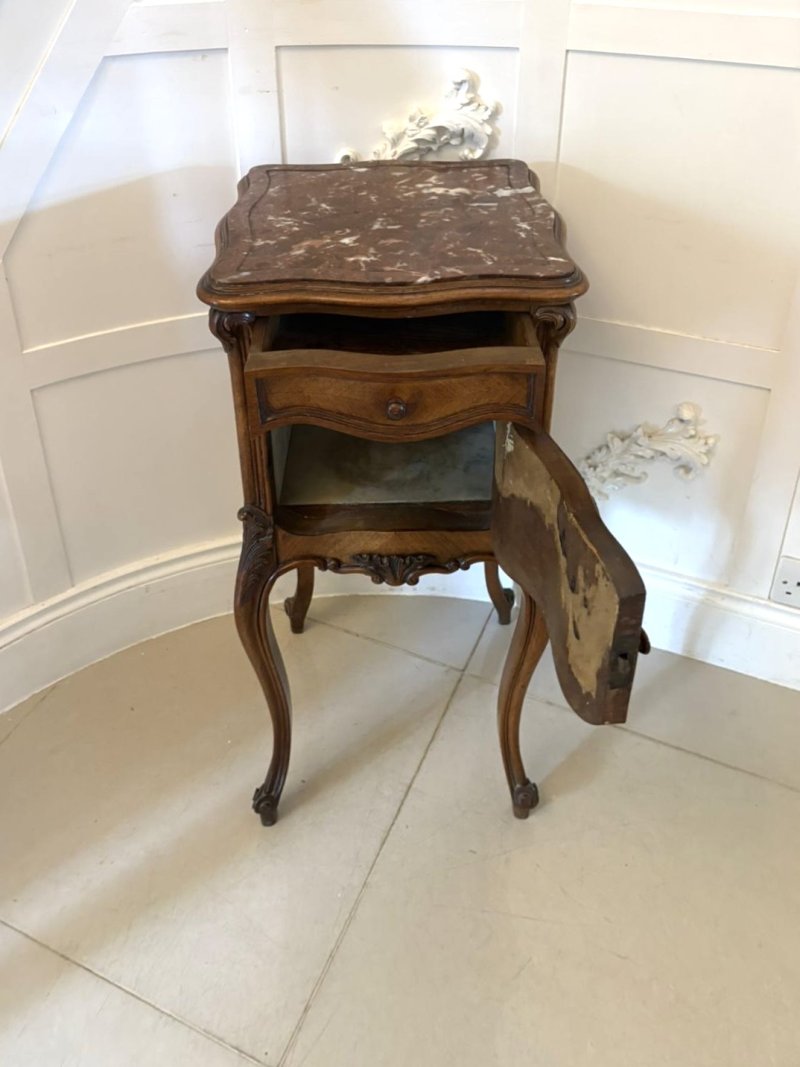 Antique Victorian Quality Carved Walnut French Bedside Cabinet - Image 6